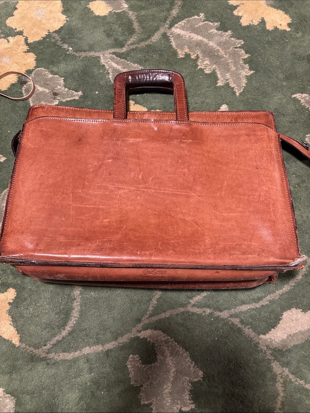 Men's Tan Leather Briefcase with Top Handle - Picture 2 of 16
